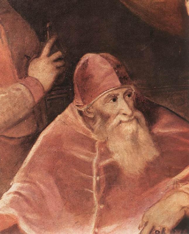 TIZIANO Vecellio Pope Paul III with his Nephews Alessandro and Ottavio Farnese (detail) art oil painting image
